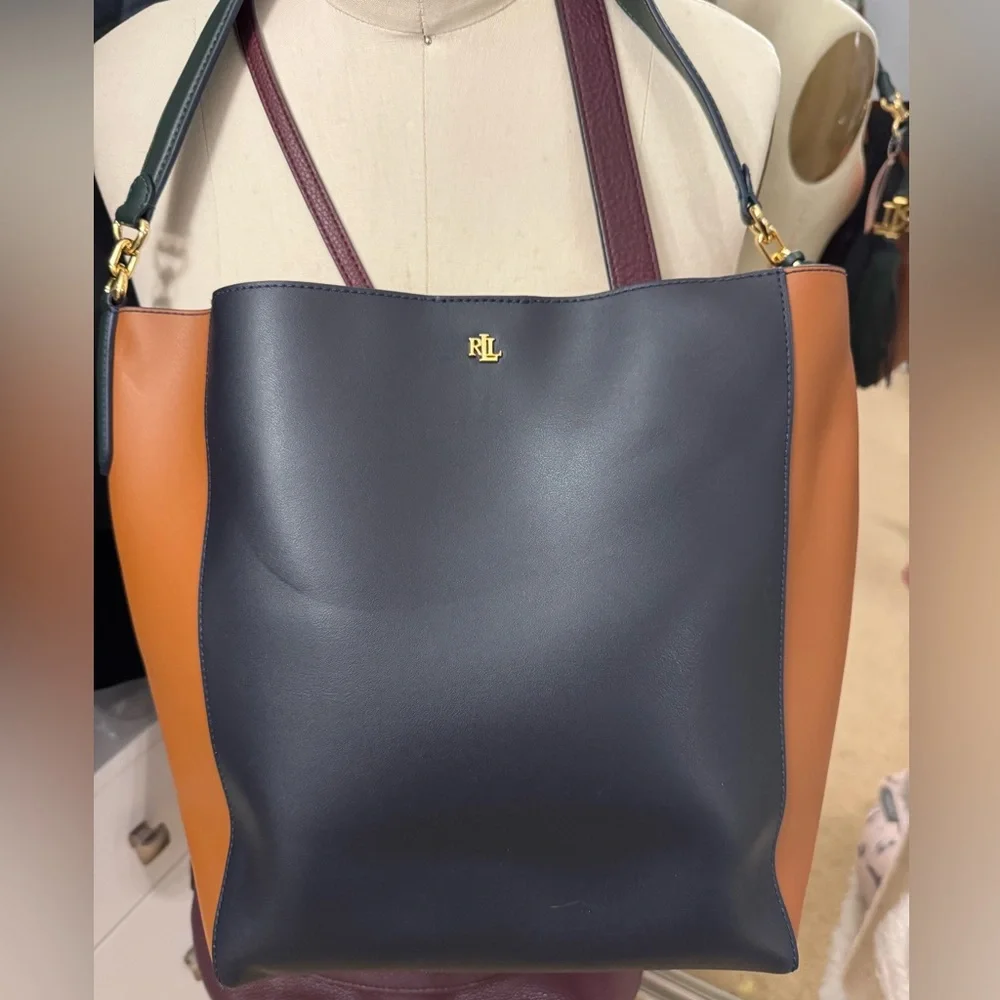NEW Lauren Ralph Lauren Medium Leather Adley Color block Shoulder Bag
